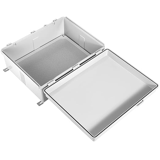 Waterproof Electrical Junction Box IP67 ABS Plastic Enclosure with Hinged Cover with Mounting Plate, Wall Brackets (Grey Cover, 20"×16.1"×7.9")