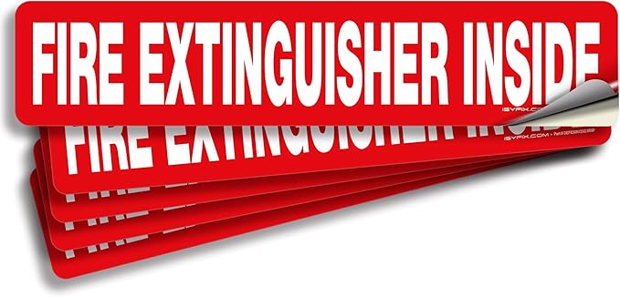 iSYFIX Fire Extinguisher Inside Sticker Sign – 5 Pack 12x2.5 Inch – Self-Adhesive Vinyl Decals, Laminated for UV, Weather, Scratch, Fade Resistance, for Cars, Trucks, Trailers, Rv's and Vehicles