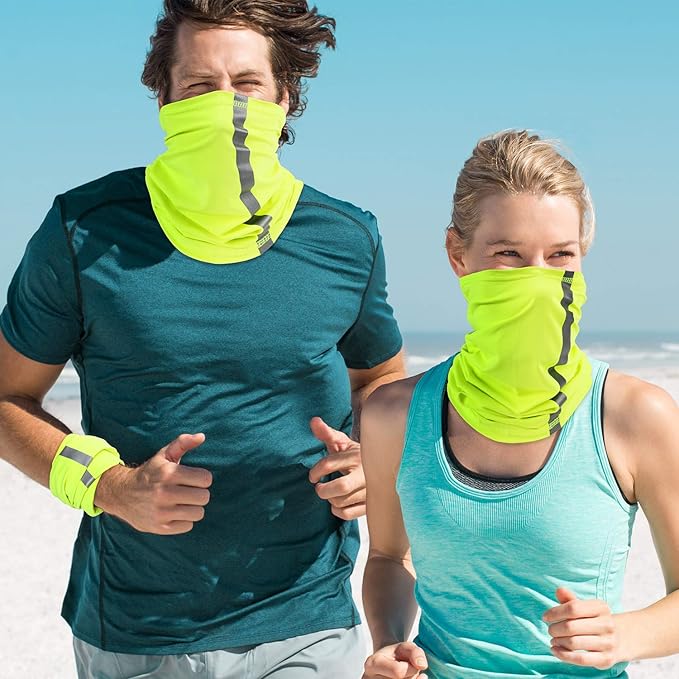 SATINIOR 4 Pcs Neck Gaiter for Men Reflective Face Mask Cover, UV Sun Protection Neon Balaclava Hi Vis Bandana for Work