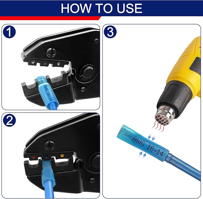 Wire Crimping Tool, Ratcheting Wire Crimper Tool, Crimper Tool for Heat Shrink, Nylon, Non-Insulated Connectors