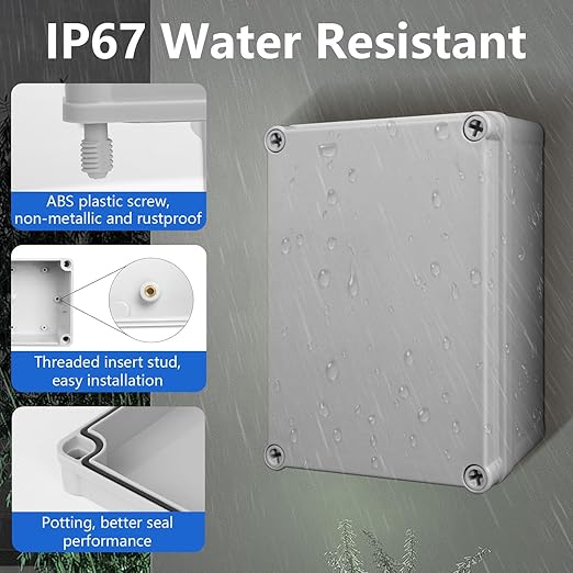 LeMotech Junction Box IP67 Waterproof Dustproof ABS Plastic Project Box for Electrical Outdoor Enclosure Gray 4.3 x 3.1 x 3.3 inch (110 x 80 x 85 mm)