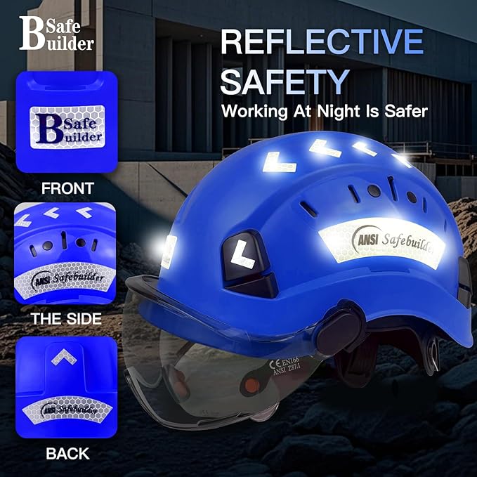 Construction Safety Helmet with Build-in Visor ABS Hard Hat with Visor Adjustable Ventilation Hardhats Work Head Protection ANSI/ISEA Z89.1