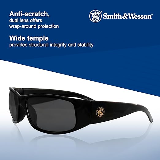 Smith & Wesson Elite Safety Glasses (21303), Smoke Lenses, Black Frame, Unisex Sunglasses for Men and Women