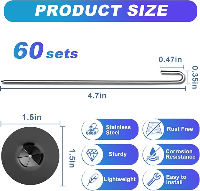 Solar Panel Bird Guard Fastener Clips, Stainless Steel Critter Guard Clips for Attaching Galvanized Welded Wire Mesh to Solar Panels, Solar Panel Hooks for Squirrel Proof Pigeon Bird Fence（60sets）