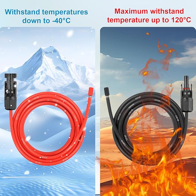 10AWG Solar Extension Panel Cable - 5FT Solar Wire with Waterproof Female and Male Connector and Solar Panel Adaptor Kit Tool PV Wire for RV, Home, Boat, Solar Panels(5Feet Red + 5Feet Black)