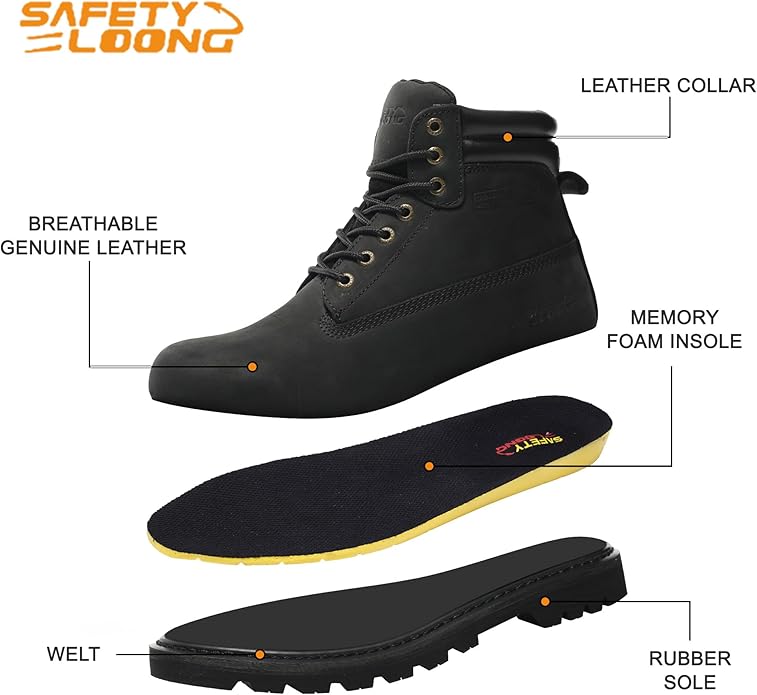 Work Boots for Men Waterproof Soft Toe Non Slip Comfortable Leather Workboots