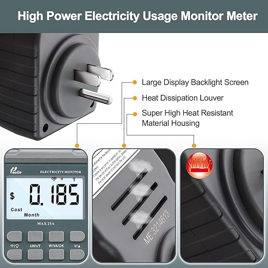 PN2500 Professional NEMA 5-15 Wi-Fi Wireless Level 1 EV Charger Pass-Through Power Usage Monitor (60-240V, 25Amp)