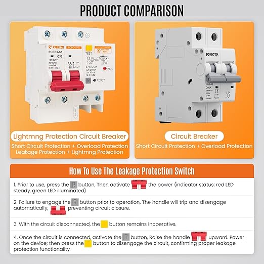 Leakage Protection Breaker Ground Fault Circuit Breaker 2-Pole 120/240VAC with Surge Residual Current Circuit Brekera para Casa for Home and Industrial (25 Amp)
