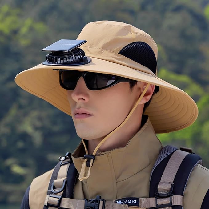 Solar Powered Fan Hat Wide Brim Sun Hat with Solar Fan Sun Bucket Hats Men Women UPF50+ Fishing Beach Hats with Fans
