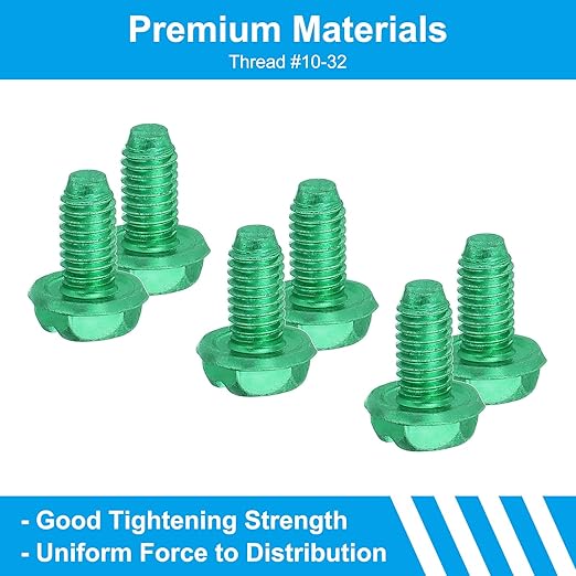 PATIKIL 10-32 x 3/8 Inch Hex Washer Head Grounding Screws, 150 Pack Green Ground Hex Flanged Head for Electrical Junction Boxes, Metal Outlet and Switch Boxes