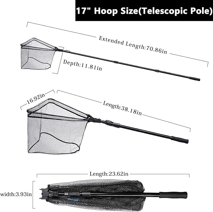 SAN LIKE Fishing Net Fish Landing Net Collapsible Fish Net with Anti-Slip Telescoping Rubber Pole Handle for Kids Adults in Saltwater Freshwater Multi-Size Extending to 37/42/43/51/69/71/89/98inch