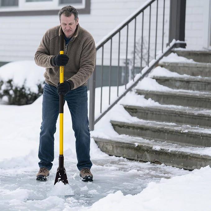 Snow Shovel for Driveway Ice Removal, Heavy Duty Ice Scraper with Fiberglass Handle, 56 Inches