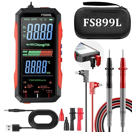 Digital Multimeter, FS899L Multimeter, USB Rechargeable Digital Multimeter – 6000 Counts, Automatic Digital Display Multimeter Tester for Home and Industrial Electrical Issues (FS899L)