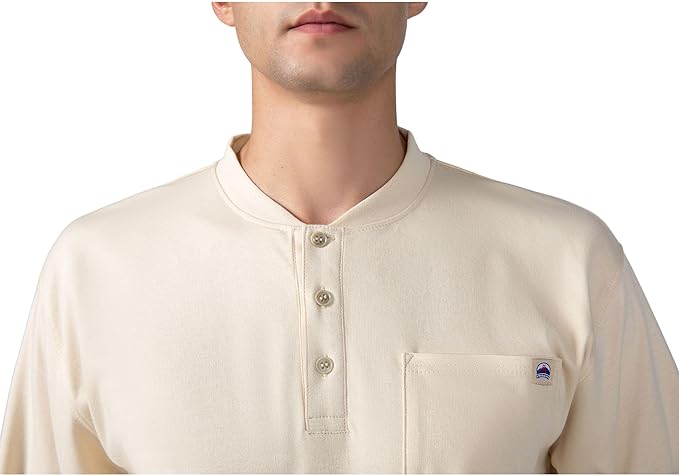 FR Henley Shirts for Men Flame Resistant Lightweight Welding 6.5oz 100% Cotton CAT2 Long Sleeve Fire Retardant FRC Clothing