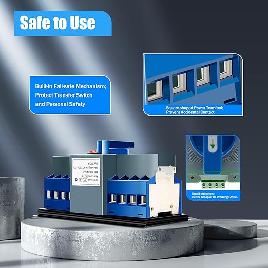 Dual Power Automatic Transfer Switch 63A 2P/4P 110V Generator Changeover Switch Tool Electronic Power Circuit Breaker Controller 50HZ/60HZ (4P/63A Blue)