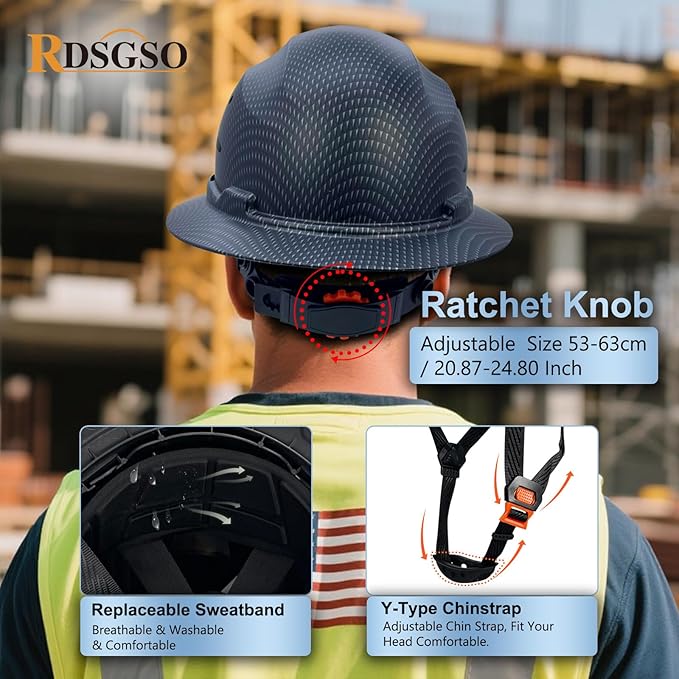 Full Brim Industrial Safety Helmet ANSI/ISEA Z89.1 Type I Class C Certified Hard Hats 6-Point Suspension Lightweight Vented for Construction, Logging, Outdoor Work RGS-B6