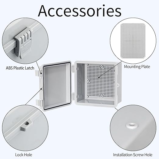 Waterproof Electrical Box Outdoor Electrical Box with Mounting Plate, Plastic Snap Latch Hinged Suitable for Marine Vessels, Garages, and Solar Panel Installations Gray Cover 5.9"x5.9"x3.5"