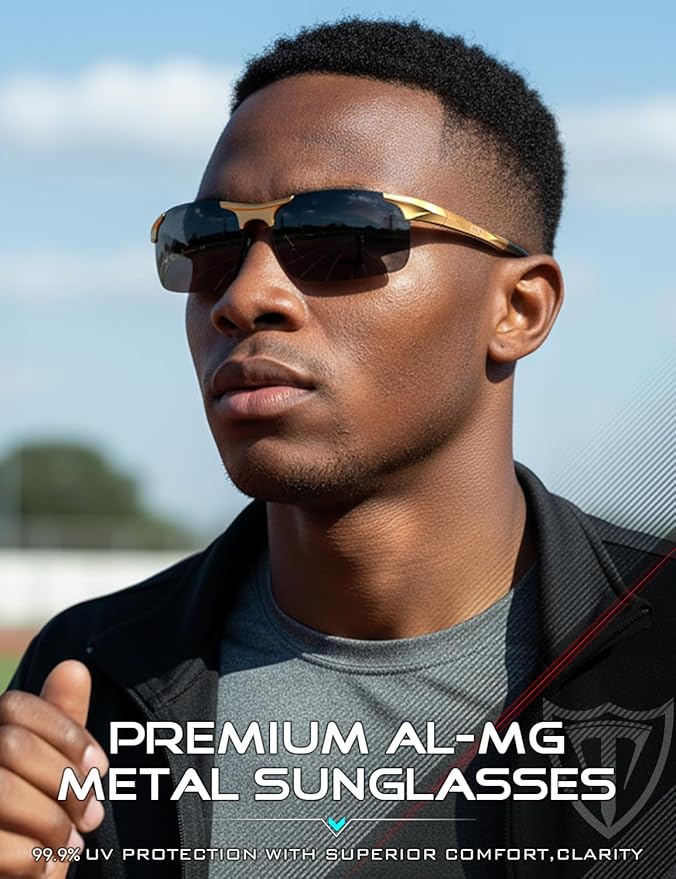 ATTCL Polarized Sunglasses Men Sports: UV Protection Anti Glare Wrap Around Lightweight Metal Driving Fishing Golf Running