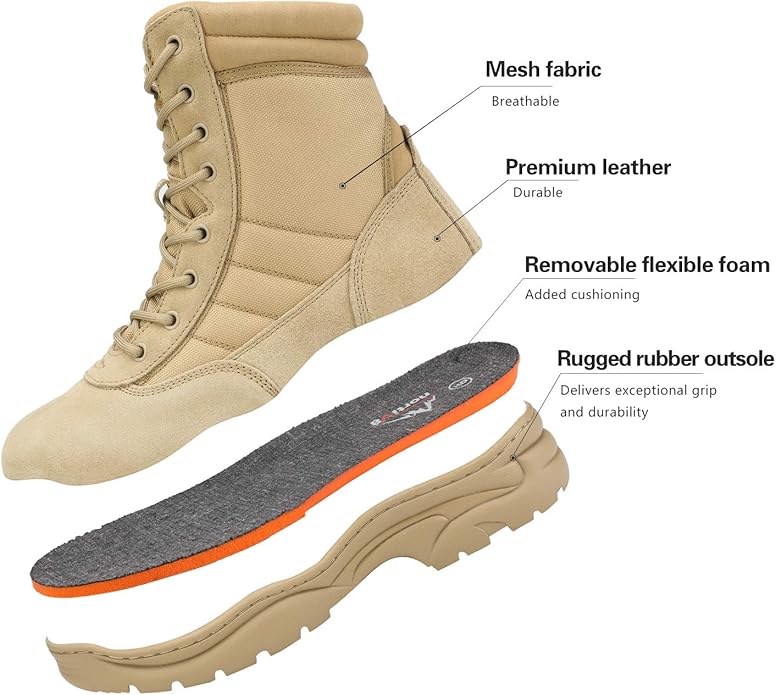 NORTIV 8 Men's Military Tactical Work Boots Side Zipper Leather Motorcycle Combat Boots Trooper