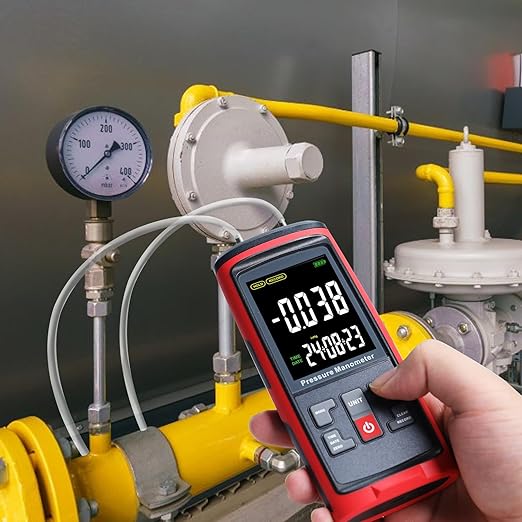 Manometer Data Logger, Dual-Port Digital Manometer Gas Pressure Tester Support PC Data Records, 13 Selectable Units Differential Pressure Gauge Manometer HVAC with Large LCD Screen