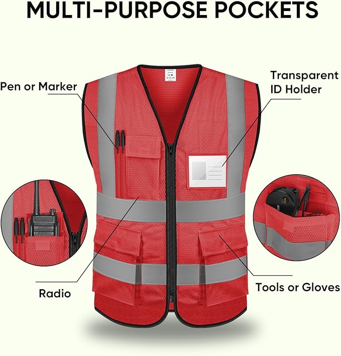 TICONN Reflective Safety Vest High Visibility Class II Mesh Vest for Women & Men Meets ANSI Standards