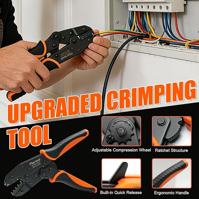 Crimping Tool for Heat Shrink Connectors-AWG 26-10, Ratcheting Wire Terminal Crimper Crimping Pliers Available for Insulated Nylon Connectors and Wire Terminal