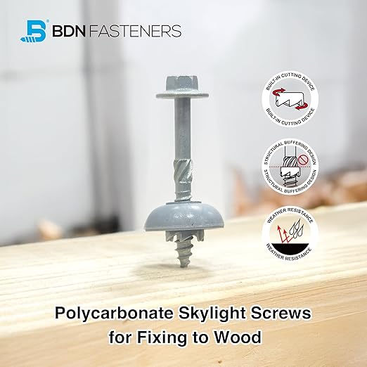 Polycarbonate Skylight Screws for Fixing to Wood - Hex Flange Head, Self-Tapping, #12×2"(12-11x50mm), 50pcs