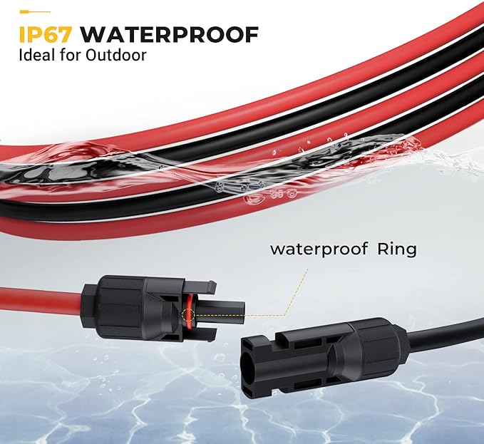 BougeRV 20 Feet 10AWG Solar Extension Cable with Solar Connector on Both End with Extra Pair of Connectors Solar Panel Adaptor Kit Tool (20FT Red + 20FT Black)