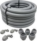 Sealproof 3/4-Inch Non-metallic Liquid-Tight Conduit and Connector Kit, 50 Foot Made in USA Flexible Electrical Conduit Type B with 5 Straight and 3 90-Degree Conduit Connector Fittings, 0.75" Dia