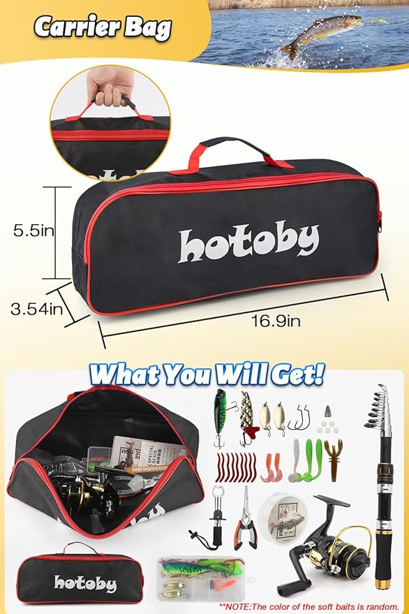 Fishing Pole Combo Set, 6.89ft Fishing Rod and Reel Combo, Carbon Fiber Telescopic Fishing Rod Kit with Spinning Reel, Fishing Pliers, Lip Gripper, Line, Lures for Beginner Angler