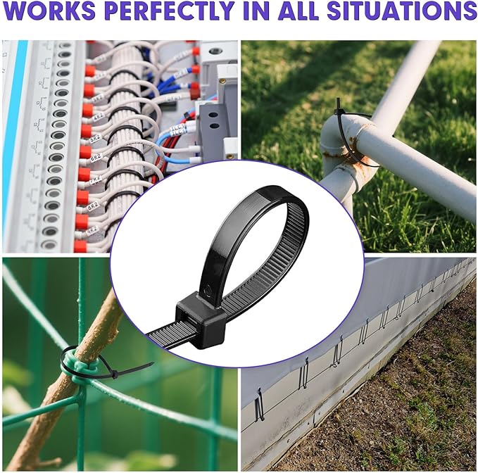 1200pcs Black Cable Zip Ties 16 Inch, Heavy Duty Plastic Wire Ties with 100lb Tensile Strength, Self-Locking Black Nylon Tie Wraps for Indoor and Outdoor