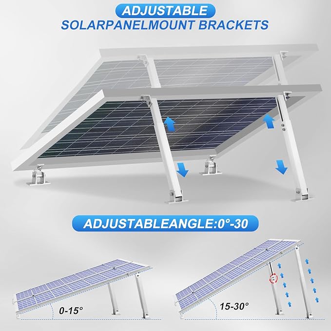 Adjustable Solar Panel Tilt Mount Brackets, Aluminum Alloy Solar Panel Mounting Brackets for 50W-400W Panels, Solar Panel Wall Mount Kit for Roof RV Boat Flat Surface, Anti-Corrosion Solar Panel Mount