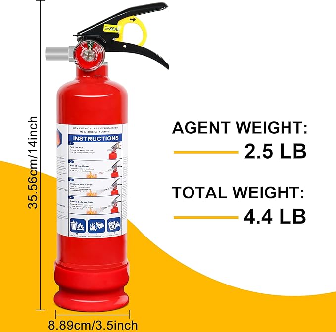 1 Pack ABC Dry Chemical Fire Extinguisher with Mount, 2.5 lb 1A:10B:C Rating for Home, Vehicle, Boat, Quick Release Handle, Compact & Portable Dry Powder Extinguishers