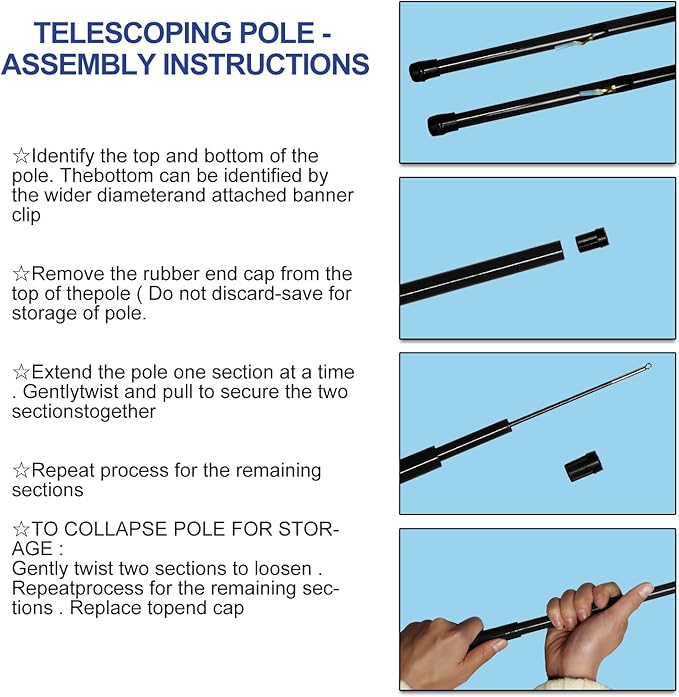 Anley 10Ft Telescopic Flagpole - Retractable Fiberglass Outdoor Telescoping Flag Pole - Reinforced Twist-to-Tighten Section & Clip Hook Top - Lightweight Durable Pole (Black)