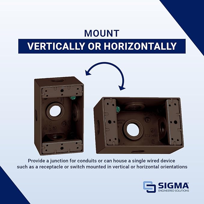 SIGMA ENGINEERED SOLUTIONS Metal Electrical Outlet Box, Weatherproof, Easy Mount Plug and Receptacle Protector, 1 Gang Box, Bronze, (E) 5 Holes