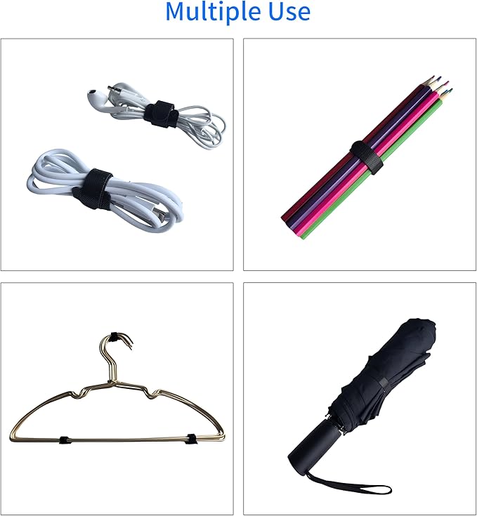 200 PCS 8 Inches Black Reusable Cable Ties, Adjustable Cord Straps, Cable Organizer, Cord Wrap and Hook Loop Cords Management