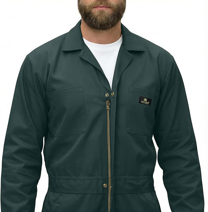 Natural Uniforms Mens Long Sleeve Zip Up Twill Coverall, Stain and Wrinkle Resistant