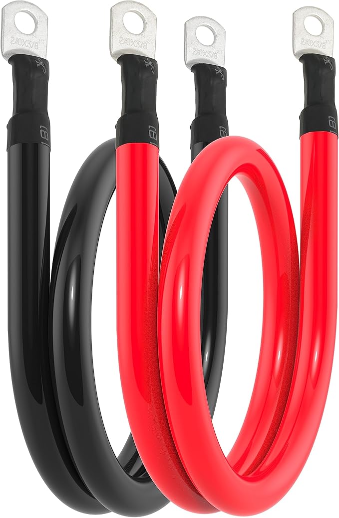 2/0 AWG Battery Cable 2/0AWG Gauge Battery Inverter Cables for Automotive Solar Marine Boat RV Car Motorcycle (2/0 AWG, 3FT, 3/8")