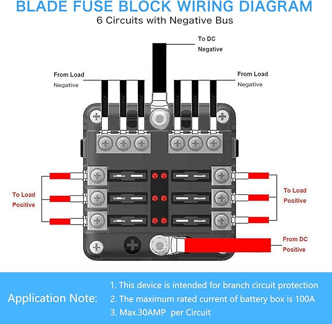 12V Fuse Box 6 Way 12 Volt Fuse Block ATO/ATC with LED Indicator Light Waterproof 24V for Marine Automotive Boat Car Truck