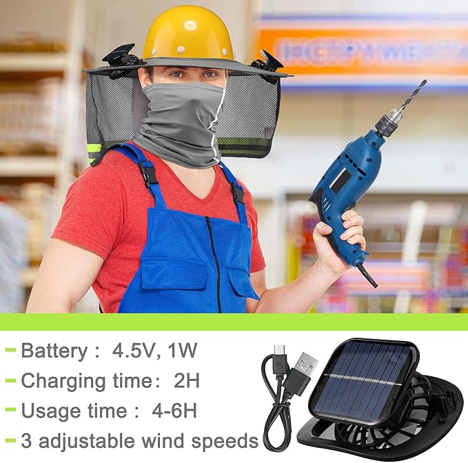 2 Sets Sun Hard Hat Shade Neck Protection with Solar Fans, Full Brim High Visibility Sun Visor Mesh Bandana Scarf for Hard Hat Accessories, Reflective (Medium Gray)