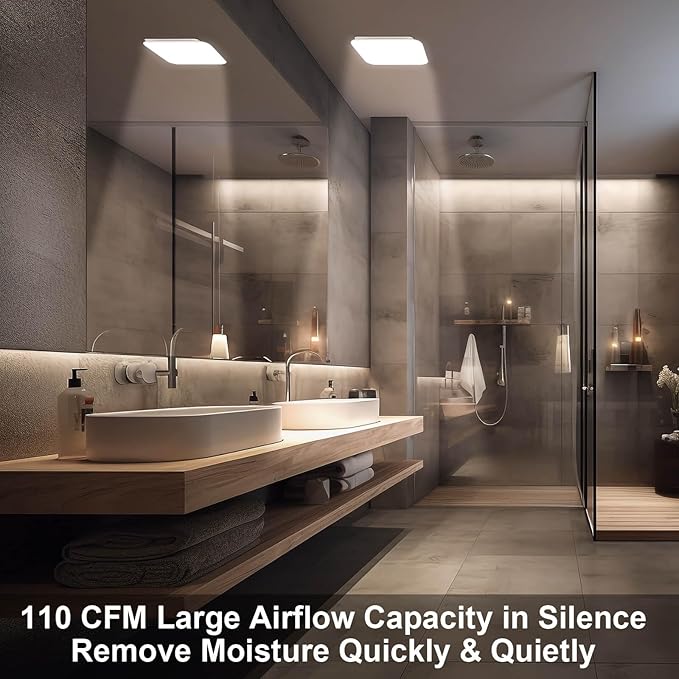 Bathroom Exhaust Fan with Light 110 CFM Quiet with Color Change, 3000K/4000K/5500K 1000LM Household Ventilation Fan Light Combo, Energy Saving Ceiling Mount Bathroom Extractor, Memory Function