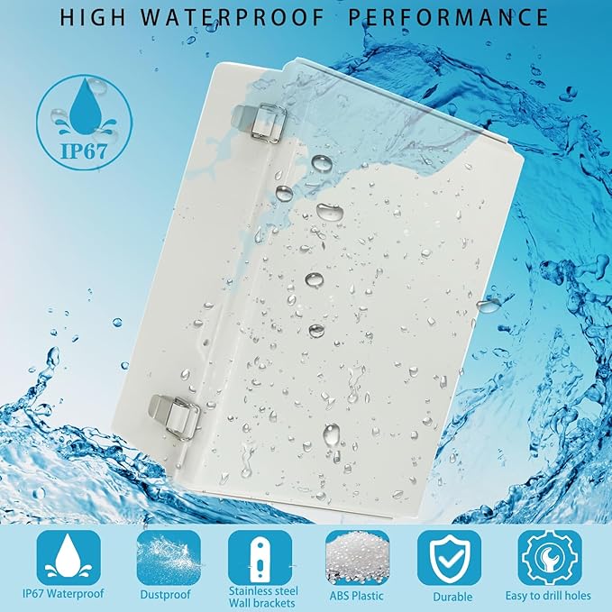 Outdoor Waterproof Electrical Box Junction Box Weatherproof IP67 ABS Plastic Enclosure Switch Router Project Box with Mounting Plate with Wall Bracket 2 Cable Glands Grey 14.6"x10.63" x5.9"