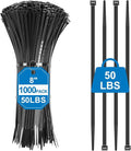 Black Zip Ties 8 Inch (1000 Pack),50lbs Tensile Strength,Heavy Duty Self-Locking Nylon Cable Ties, UV Resistant Flame Retardant Cable Ties for Indoor and Oudoor Use