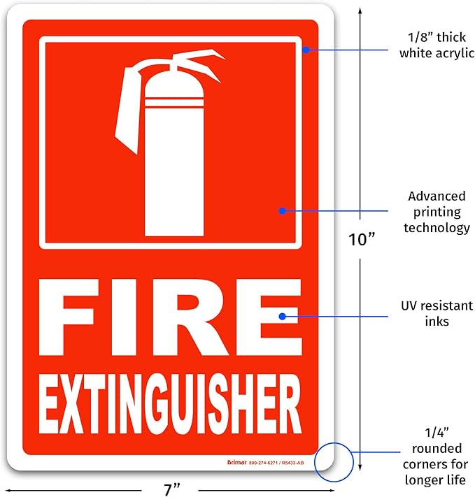 Brimar - 7" x 10" - Fire Extinguisher Sign - .125″ Acrylic - Clear Indication - Easy Installation