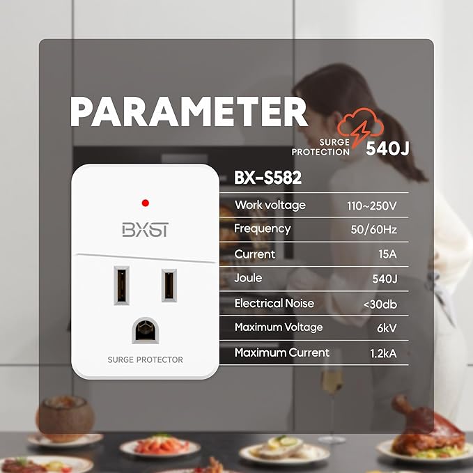 BXST Single Outlet Surge Protector, Mini Surge Protector for Refrigerators, PC, TV and Home Appliances, Flat Plug Wall Mount Power Suppressor with LED Indicators, 15A, 1800W, 120V, 2 Pack