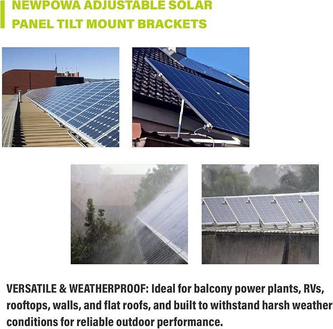 Newpowa 2-Pack Adjustable Solar Panel Tilt Mount Brackets, 15-30 Degree Tilt, Heavy Duty Aluminum Alloy Solar Panel Mounting Support, Compatible with 50-400W Solar Panels, Silver (Mount Only)