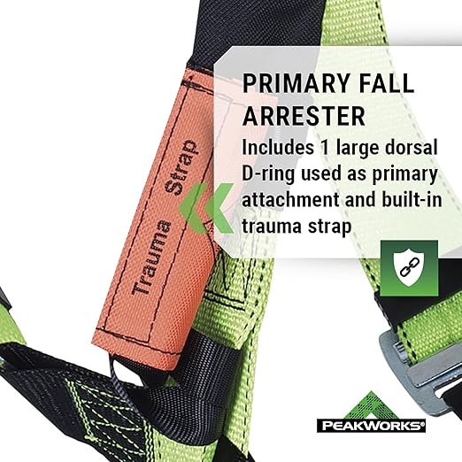 PeakWorks PeakPro Series Safety Harness - Full Body Safety Harness - CSA & ANSI Compliant Fall Protection - 310 lbs Capacity - Universal Size (Multiple Classes & Leg Buckle Types)