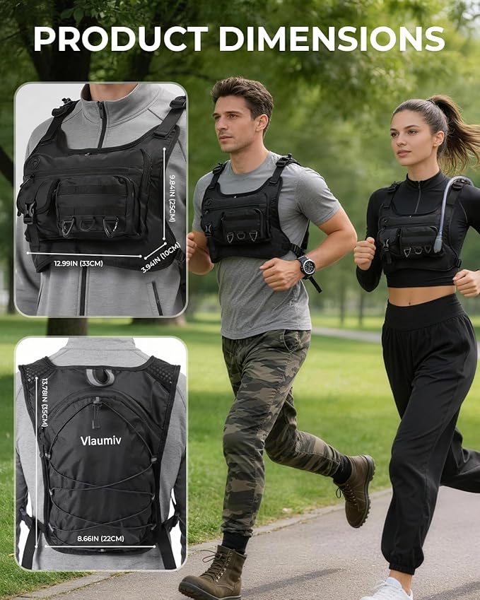Running Vest with 2L Water Bladder, Hydration Backpack with Adjustable Straps, Lightweight & Breathable Design, Reflective Chest Pack for Men & Women, Ideal for Running and Cycling