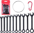 10PCS Mini Wrench Set Standard SAE 5/32"-7/16" Ignition Wrenches Open End and Box End Combination Wrench Set with Portable Pouch and Key Rings, Black Electrophoretic Coating