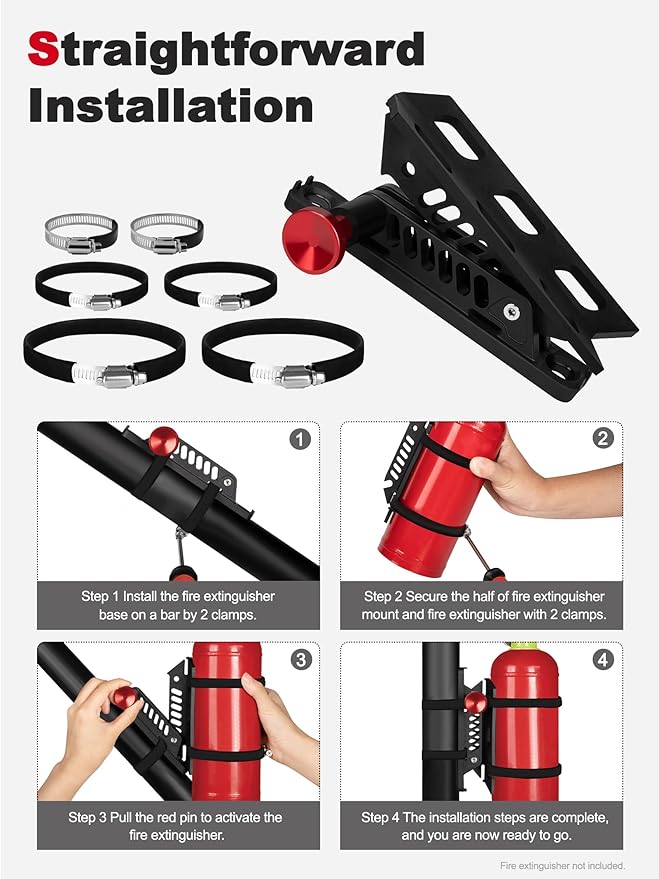 2 Pieces Universal Fire Extinguisher Mounts for Vehicle, Adjustable Roll Bar Fire Extinguisher Mount Holders Kit, Compatible with Jeep Wrangler JLJLU JK TJ UTV Cam-Am X3 Ranger Polaris RZR